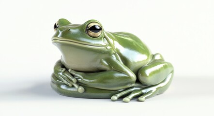 Isolated European Green Tree Frog Poised in Subtle Curiosity Against a Pure White Backdrop