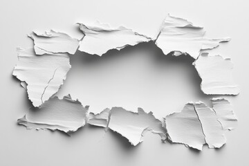 Obraz premium Abstract Torn Paper Frame White Ripped Texture Background with Empty Center for Text or Design