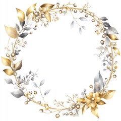 Obraz premium Elegant Gold and Silver Floral Wreath Design