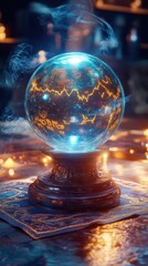 Design a whimsical and imaginative scene of a crystal ball forecasting the market trends