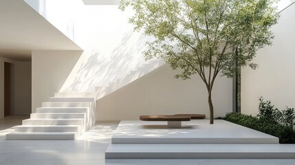 Modern interior space featuring large glass windows that provide natural light and a view of green landscaping.