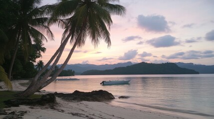 Tropical Beach with Soft Waves and Pastel Sunset Sky &ndash; Relaxing Coastal Landscape