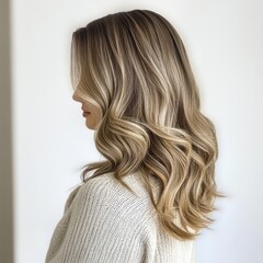 Naklejka premium Wavy Blonde Hair Style Model Profile View