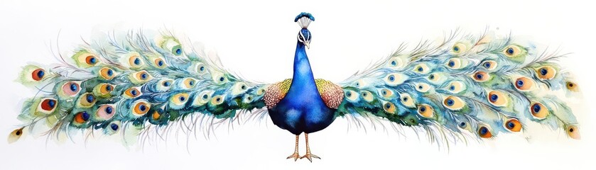 Obraz premium Elegant, sophisticated, and vibrant Peacock in watercolor, presenting a mesmerizing Birds-eye view for marketing analysis