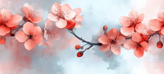 Blooming pink flowers with delicate petals create a serene, enchanting backdrop, exemplifying the beauty and freshness of spring in nature.