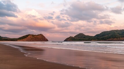 Tropical Beach with Soft Waves and Pastel Sunset Sky &ndash; Relaxing Coastal Landscape