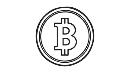 illustration of a bitcoin sign, simple bitcoin coin outline vector black and white illustration