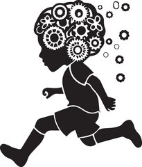 kids brain with gears black silhouette kids boys