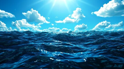 Bright Sunlight Reflecting on Vibrant Blue Ocean Waves in Daylight