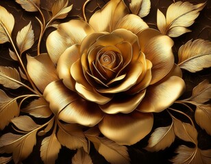 elegant gold rose texture with metallic leaf luxury floral pattern on golden background vintage botanical design with copper detail decorative garden wallpaper
