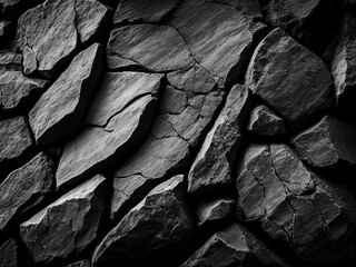 Stone wall texture with gray and black rough, uneven rock background.