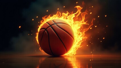 Flaming basketball in motion