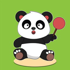 Cute Panda Holding a Lolipop Cartoon Vector Icon Illustration