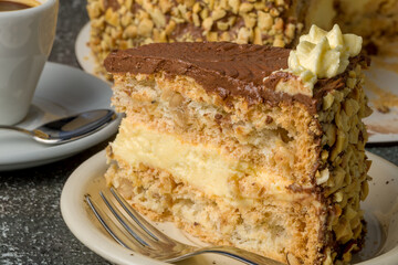 Homemade Kyiv cake. The known ukrainian bakery products . Selective focus.