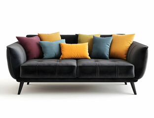 Fototapeta premium black and gray sofa with colorful cushions 