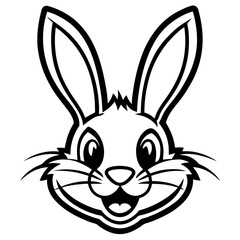 Fototapeta premium Black Outline Drawing of a Rabbit Mascot Head Vector Icon Illustration