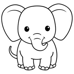 Naklejka premium Black Outline Drawing of a Elephant Vector Icon Illustration