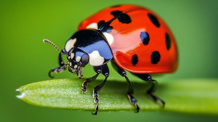 Ladybug On A Green Leaf In Nature