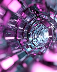 Abstract Purple Tunnel, Futuristic Design, Digital Art.