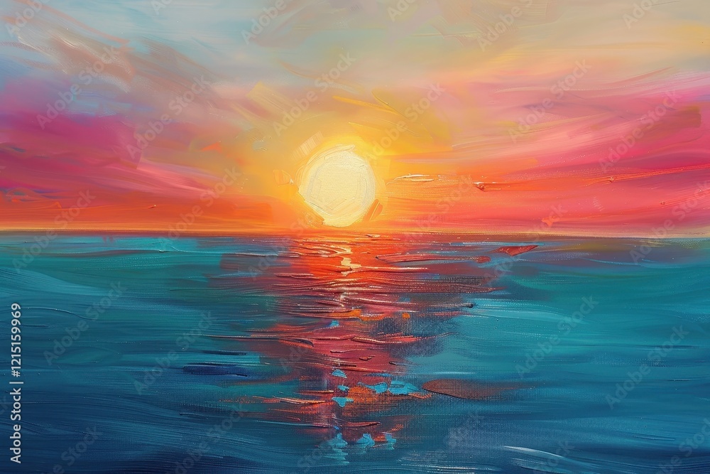 Aufkleber vibrant sunset over calm ocean waters with colorful clouds reflecting on the surface in a peaceful e