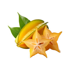 Fototapeta premium Ripe yellow starfruit with slices on transparent background
