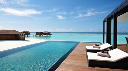 Fototapeta premium Luxury Overwater Bungalows on a Turquoise Tropical Lagoon