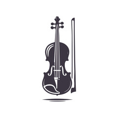 Violin and Bow Musical Instrument Silhouette Design Template Illustration