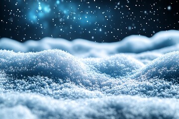 Snowy landscape with falling snow at night