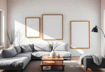 Interior Poster Frame Mockup With Modern Furniture Decoration