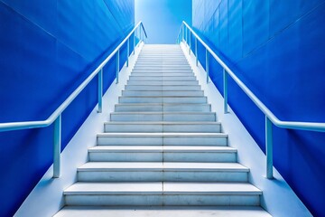 Modern White Staircase Ascending Against Vibrant Blue Background - Urban Exploration Photography