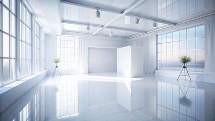 Fototapeta premium Modern White Studio Room, Empty Background, Product Display Backdrop, 3D Render, Clean Minimalist Design