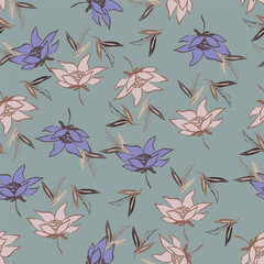 Flowers seamless pattern. vector illustration. Abstract flowers, floral vector with leaves