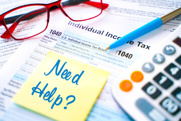 Fototapeta premium Close up of United States federal income tax return IRS 1040 documents