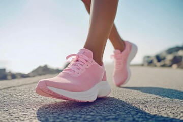 Naklejka premium Sunny Coastal Road with Runner’s Feet