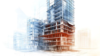 Detailed architectural drafts spread on a drafting table in studio image