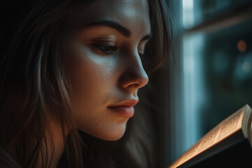 An image of student read literature in college library generative AI concept