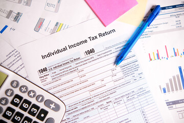 Income tax return 1040 form close up