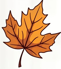 Autumnal maple leaf illustration. Simple freehand drawing. Flat design. Orange, brown colors. Ideal for nature-themed designs. Versatile for seasonal decor illustrations. Autumnal theme. Suitable for