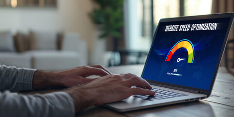Computer software evaluating website loading speed. Concept of improving website loading speed brisk.