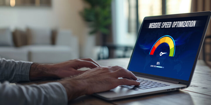 Computer software evaluating website loading speed. Concept of improving website loading speed brisk.