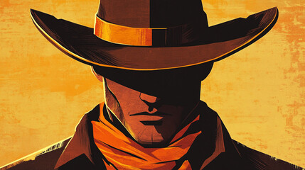 Mysterious Cowboy Portrait  Western Man  Sunlit Background  Orange Scarf  Brown Hat
