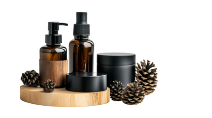  Set of black and brown men's skincare products , isolated on Transparent PNG format background. 