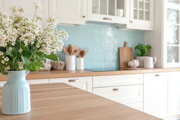 A kitchen in a coastal style home with a bright and cheerful atmosphere