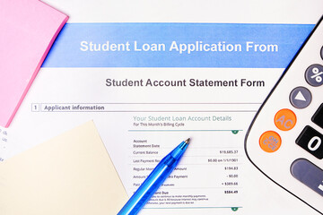 Student debt application form document close up