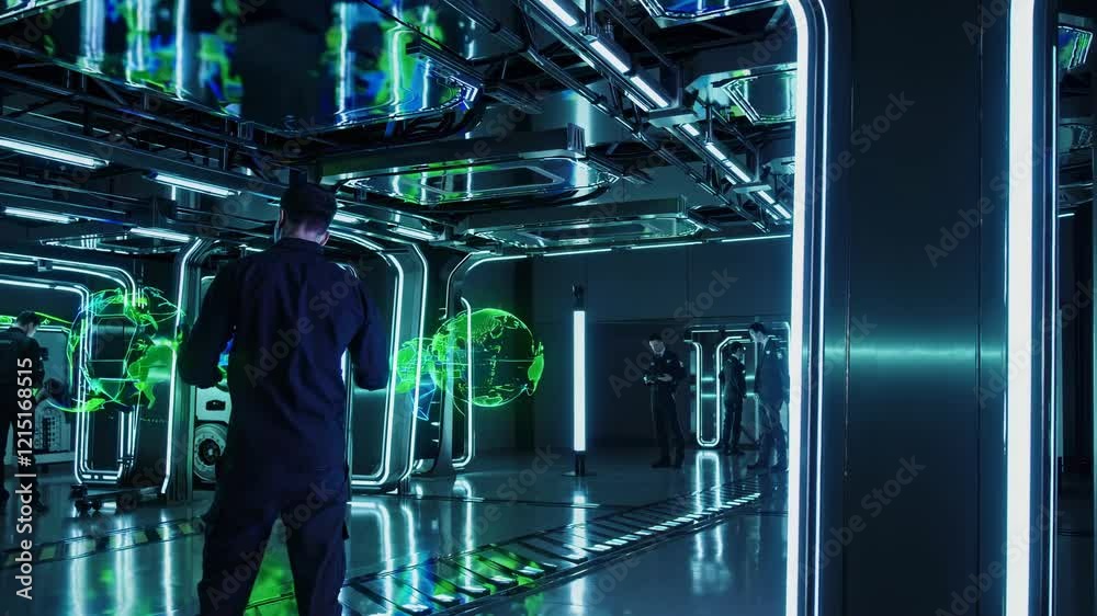 Leinwandbilder exploring a futuristic lab with glowing holograms and advanced technology