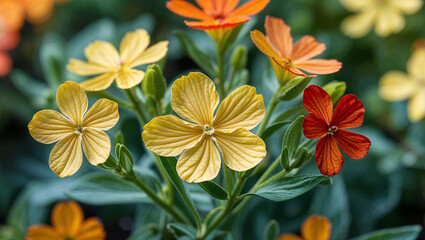 Obraz premium Cinquefoil flowers, with their cheerful yellow, orange, or red blossoms