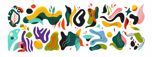 Abstract Organic shape, amoeba freeform om white background. Set of irregular liquid gradient blot form graphic elements.