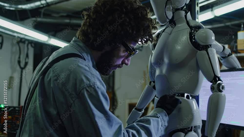 Leinwandbilder robotics expert works diligently on humanoid robot in advanced workshop