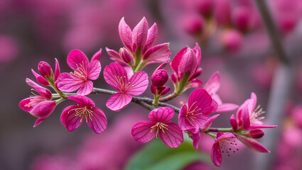 Obraz premium Eastern Redbud flowers featuring small bright pink