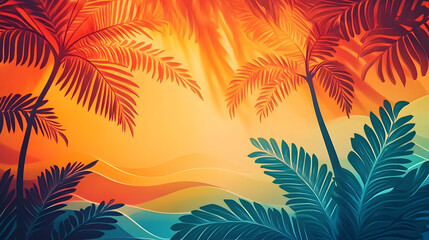 Abstract background with tropical and Asian colors and waves, featuring a silhouette for Asian American and Pacific Islander Heritage Month
